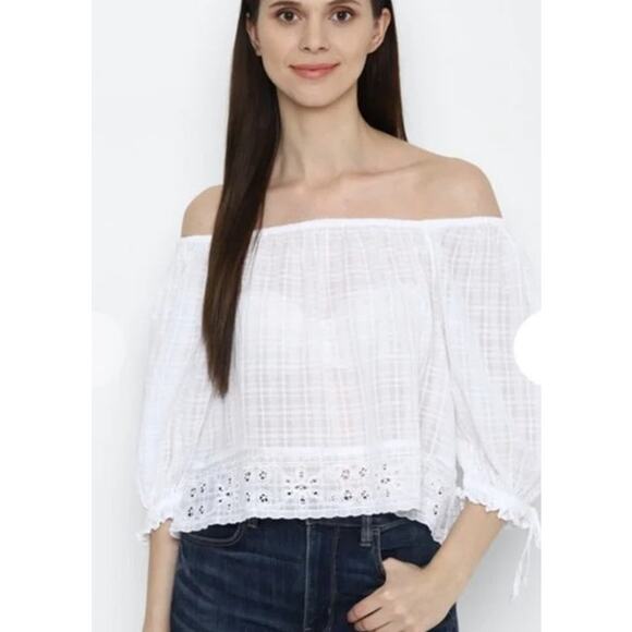 Women American Eagle Off The Shoulder Eyelet Top Size XL - Picture 1 of 7